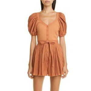 NEW Ulla Johnson Vinny Puff Sleeve Crinkle Romper In Chestnut Size 6 #1621
